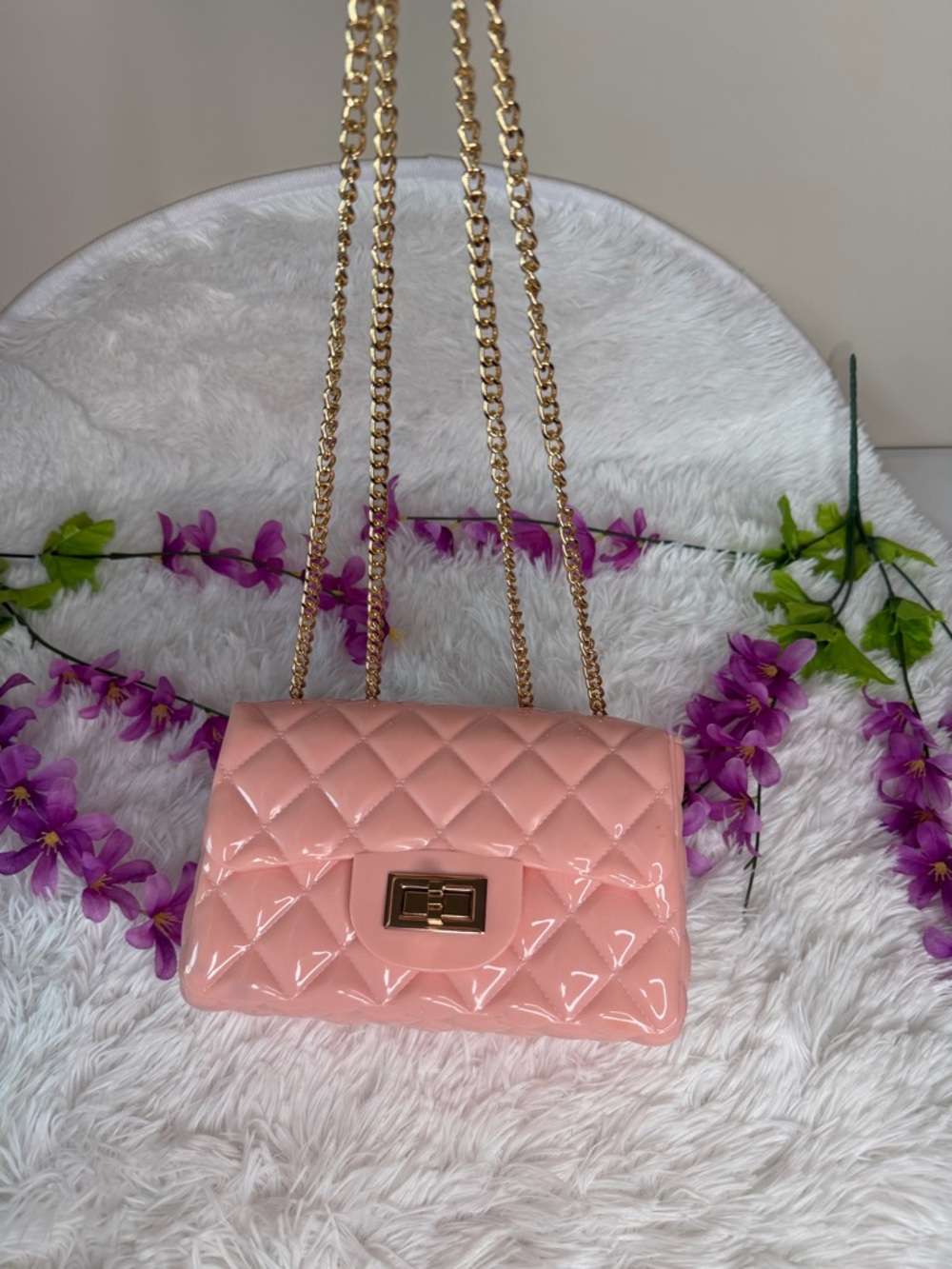 Quilted Patent Pink Chain Shoulder Bag